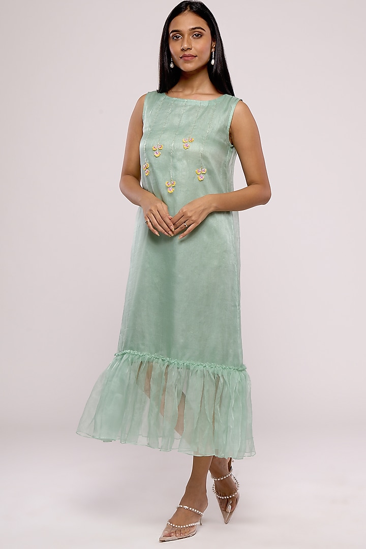 Green Organza Embroidered Dress by Mayu Kothari