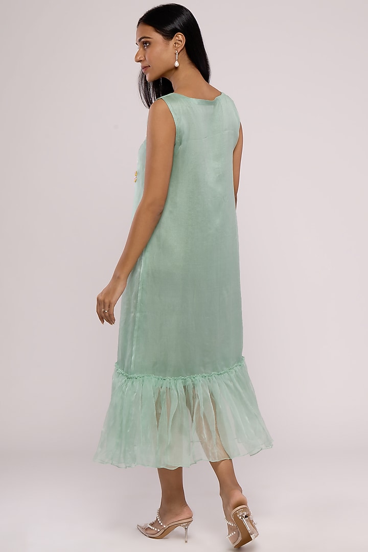Green Organza Embroidered Summer Dress by Mayu Kothari at Pernia's Pop Up Shop