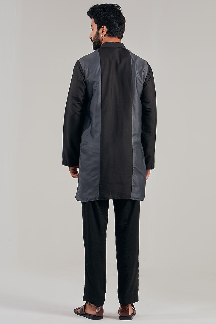 Midnight Black Cotton Silk Panelled Kurta by Shreyansh Designs at Pernia's Pop Up Shop