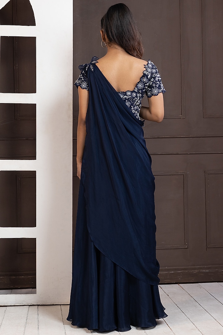 Navy Blue Chiffon Pant Set by Smriti by Anju Agarwal at Pernia's Pop Up Shop
