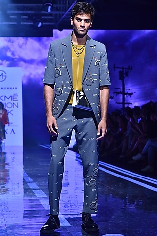 Grey Hand Embroidered Blazer by Shahin Mannan Men
