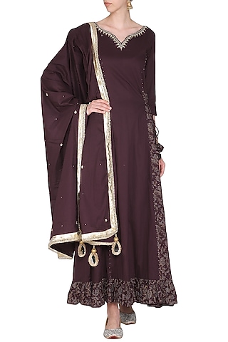 Maroon Embroidered Maxi Dress with Dupatta by Seema Nanda