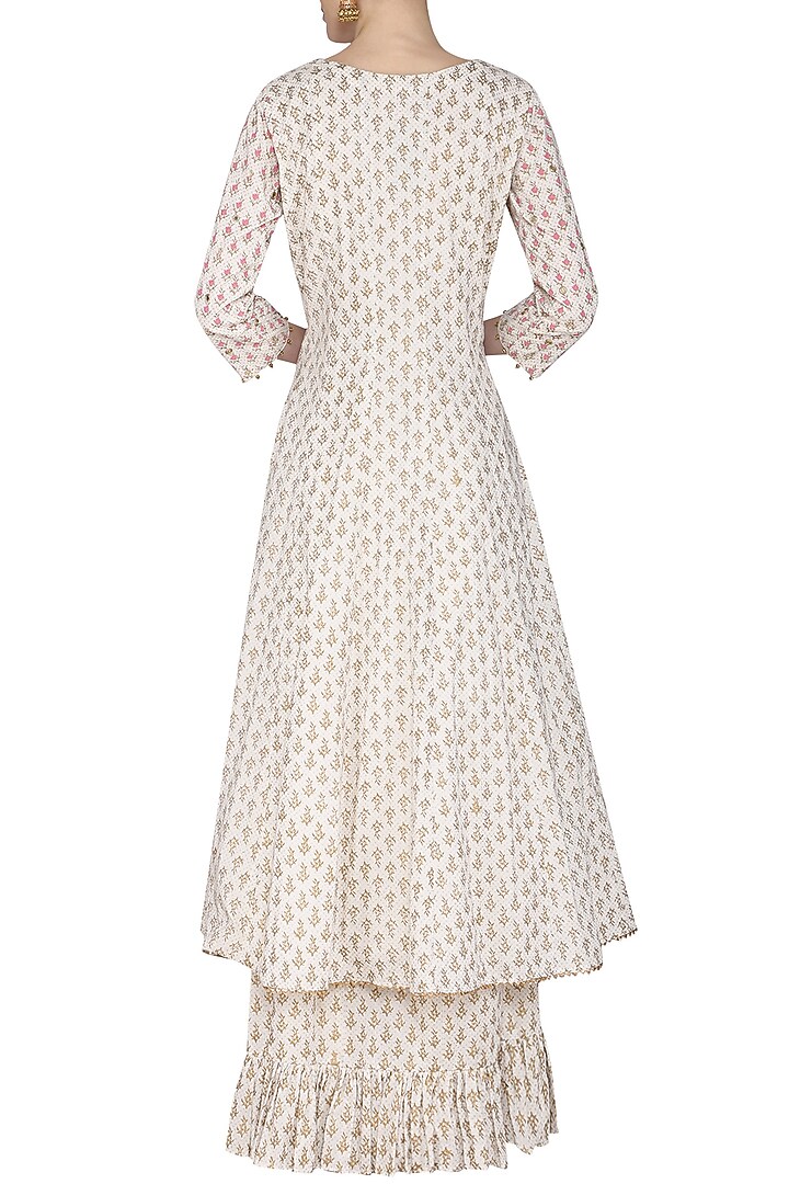 Ivory embroidered angarakha style kurta set available only at Pernia's Pop Up Shop.