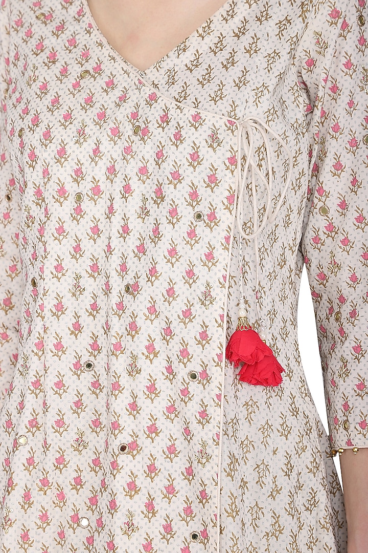 Ivory embroidered angarakha style kurta set available only at Pernia's Pop Up Shop.