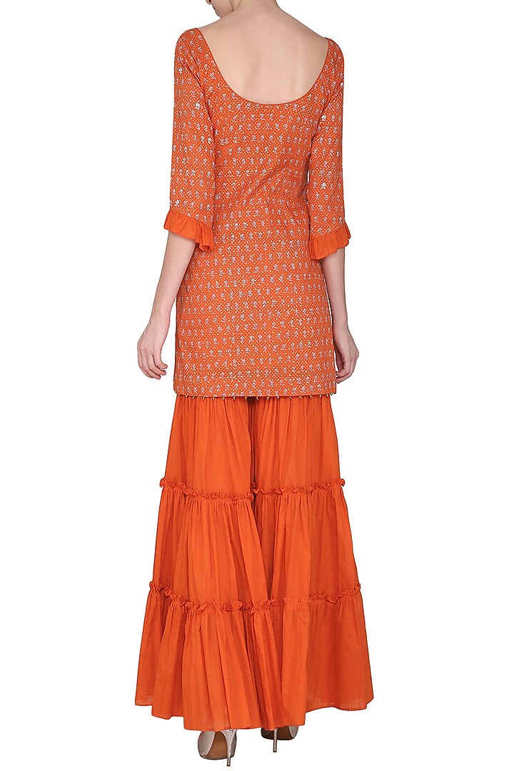 Orange short embroidered kurta set available only at Pernia's Pop Up Shop.