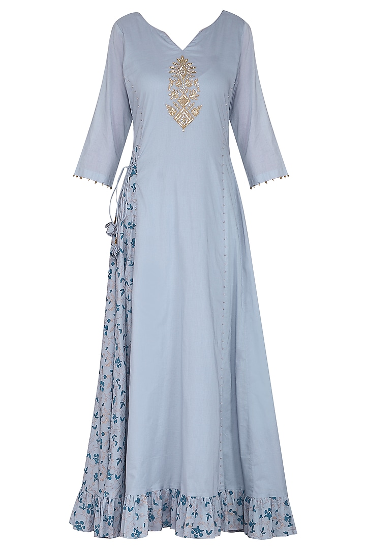 Blue Embroidered Maxi Dress with Dupatta by Seema Nanda
