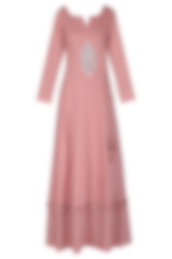 Dusky Pink Embroidered Maxi Dress with Dupatta by Seema Nanda