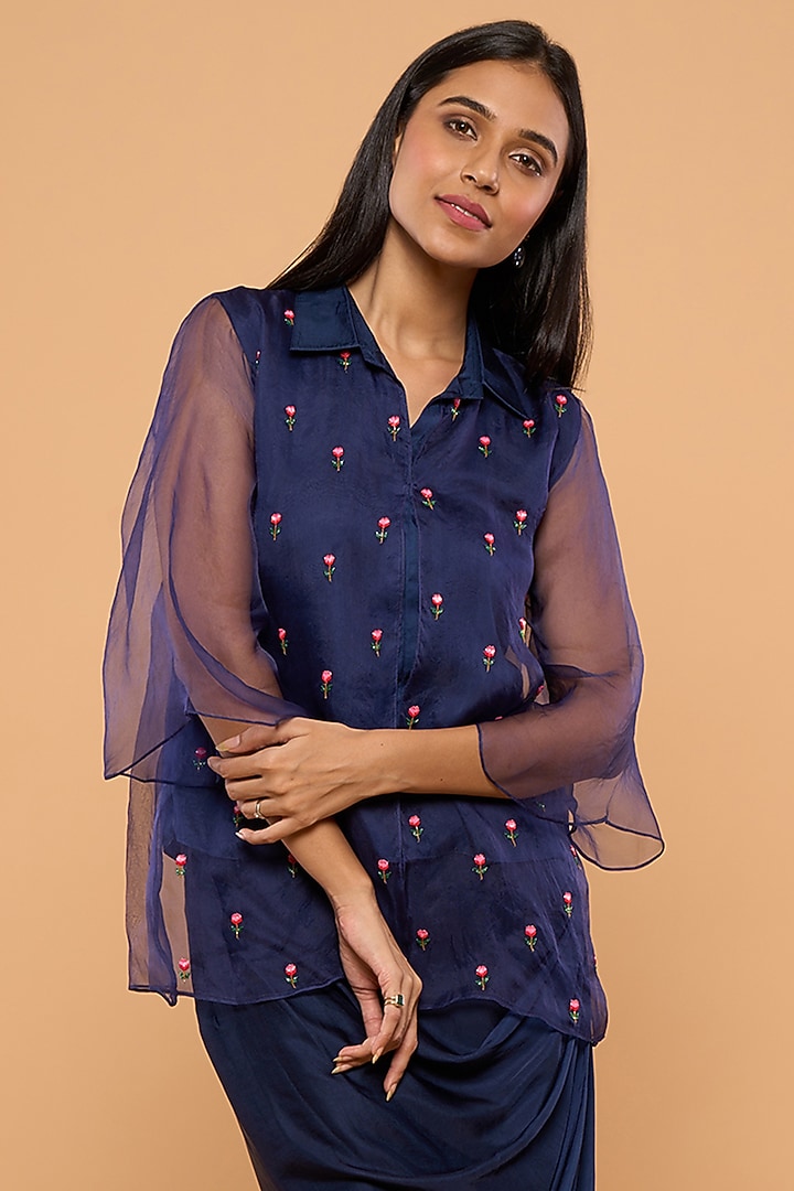 Cobalt Blue Modal Satin Skirt Set by Mayu Kothari at Pernia's Pop Up Shop