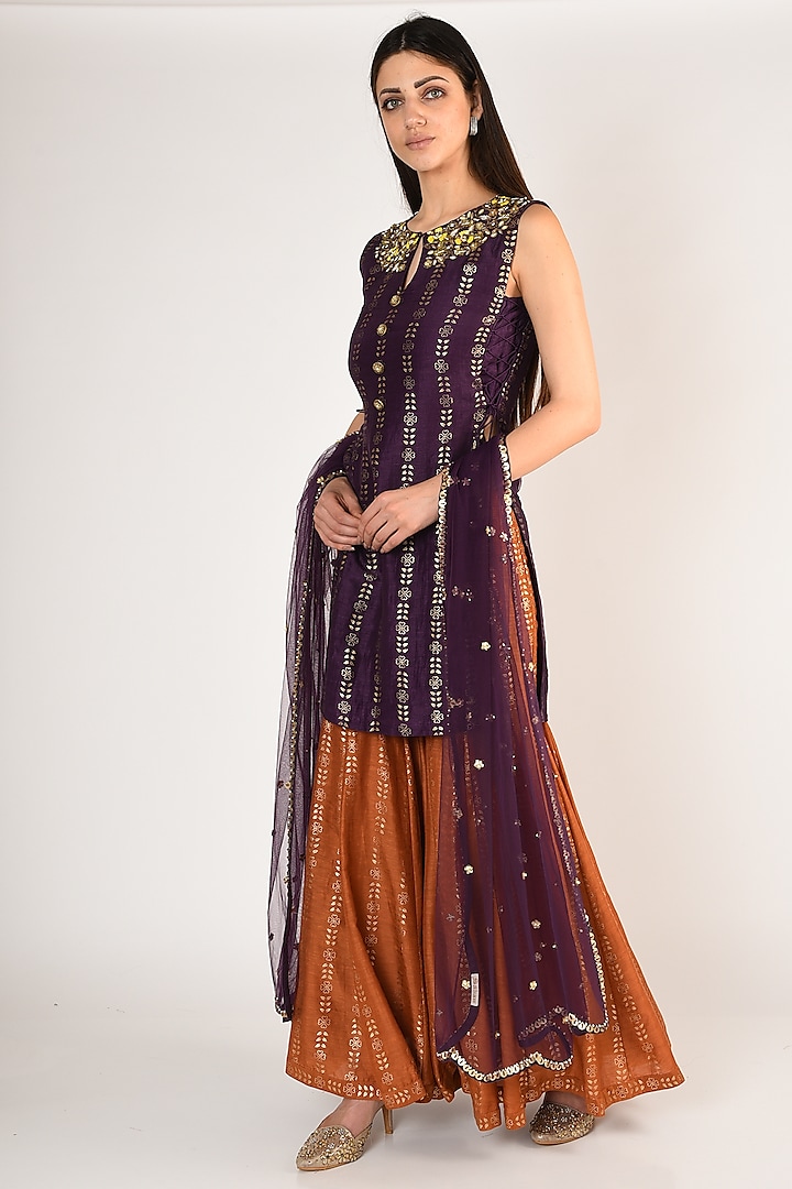 Purple Zari Embellished Gharara Set by Salian By Anushree