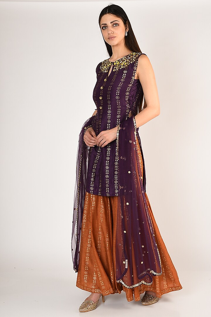 Purple Zari Embellished Gharara Set by Salian By Anushree at Pernia's Pop Up Shop