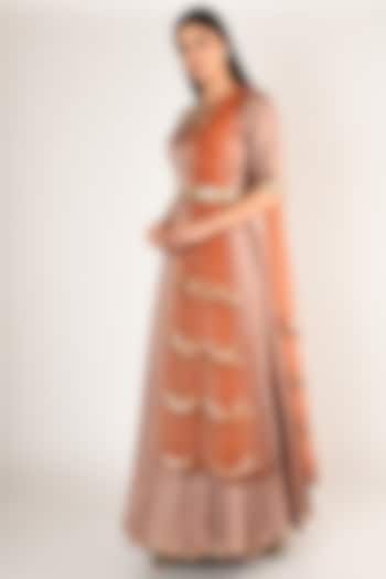 Grey Embellished & Printed Anarkali Set With Belt by Salian By Anushree