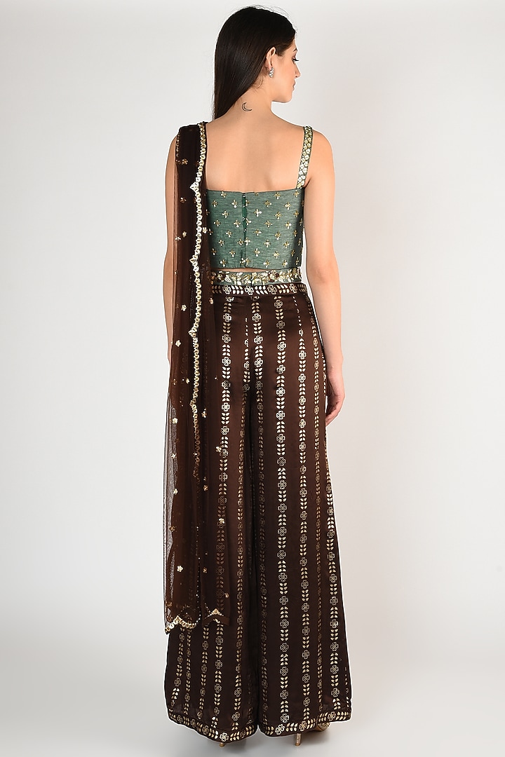 Mint Green Hand Embroidered & Printed Palazzo Pants Set by Salian By Anushree at Pernia's Pop Up Shop