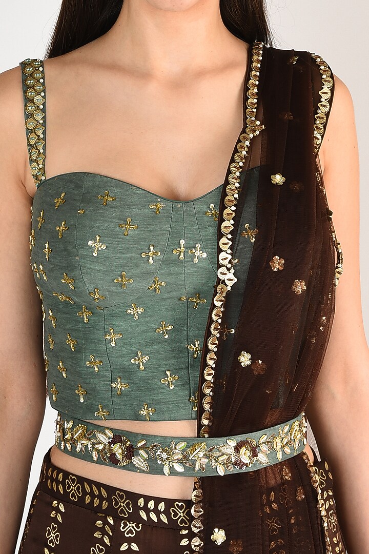 Mint Green Hand Embroidered & Printed Palazzo Pants Set by Salian By Anushree at Pernia's Pop Up Shop