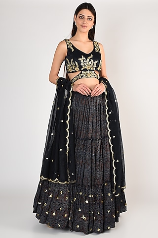 Salian By Anushree - Blue Cotton Voile Silk Embroidery Stand Peplum Top And  Lehenga Set For Women