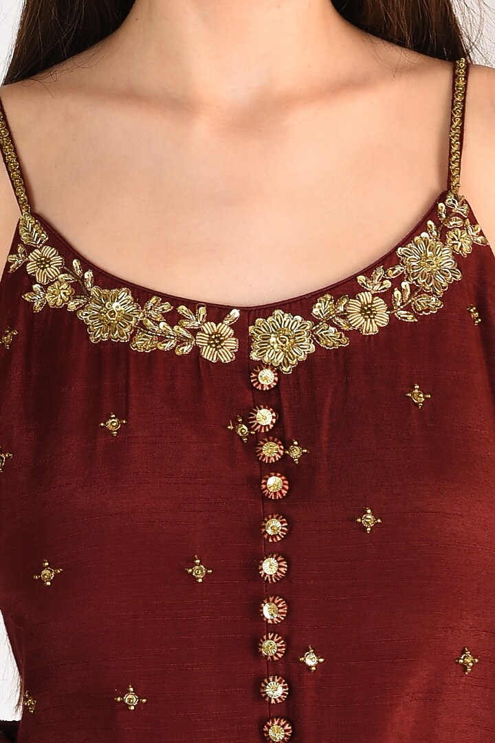 Maroon Printed & Hand Embroidered Gharara Set by Salian By Anushree at Pernia's Pop Up Shop
