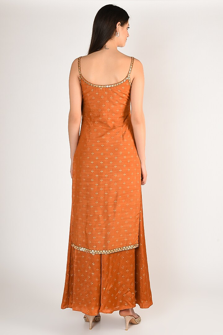 Orange Printed & Embroidered Kurta Set by Salian By Anushree at Pernia's Pop Up Shop