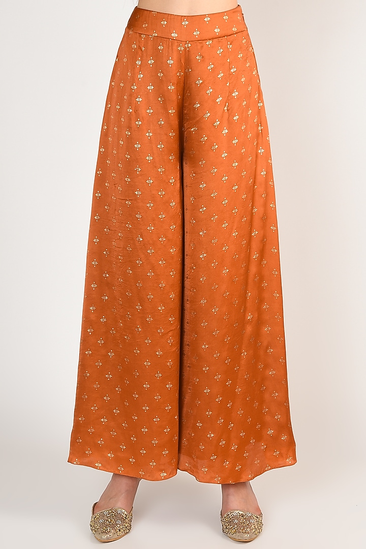 Orange Printed & Embroidered Kurta Set by Salian By Anushree at Pernia's Pop Up Shop