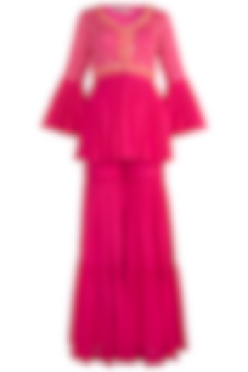 Pink Embroidered Top With Gharara by Salian by Anushree at Pernia's Pop Up Shop