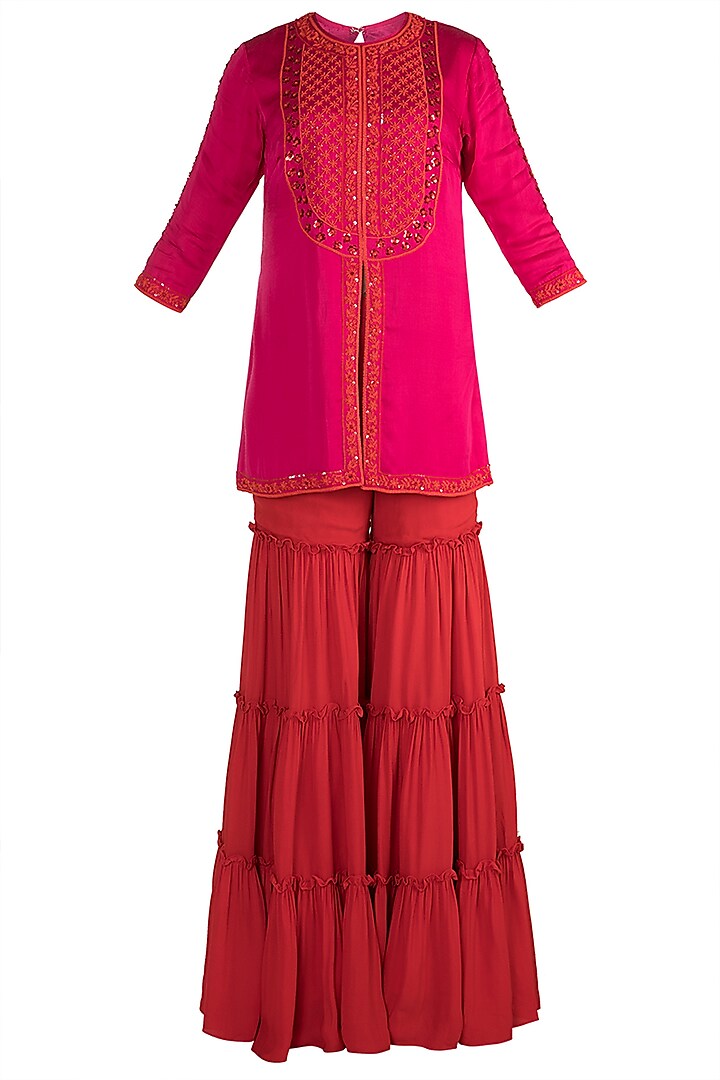Pink Embroidered Gharara Set by Salian by Anushree