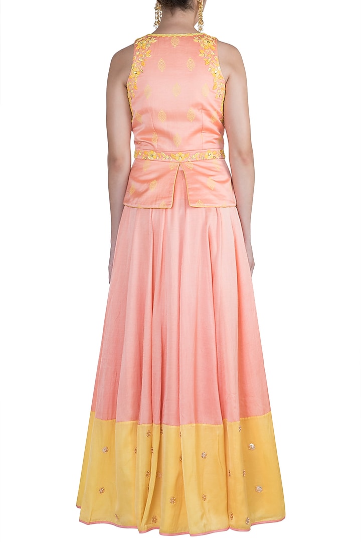 Peach Embroidered & Printed Wedding Lehenga Set by Salian by Anushree at Pernia's Pop Up Shop