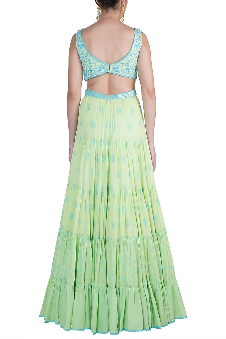 Pista Green Embroidered Wedding Anarkali Gown With Dupatta by Salian by Anushree at Pernia's Pop Up Shop