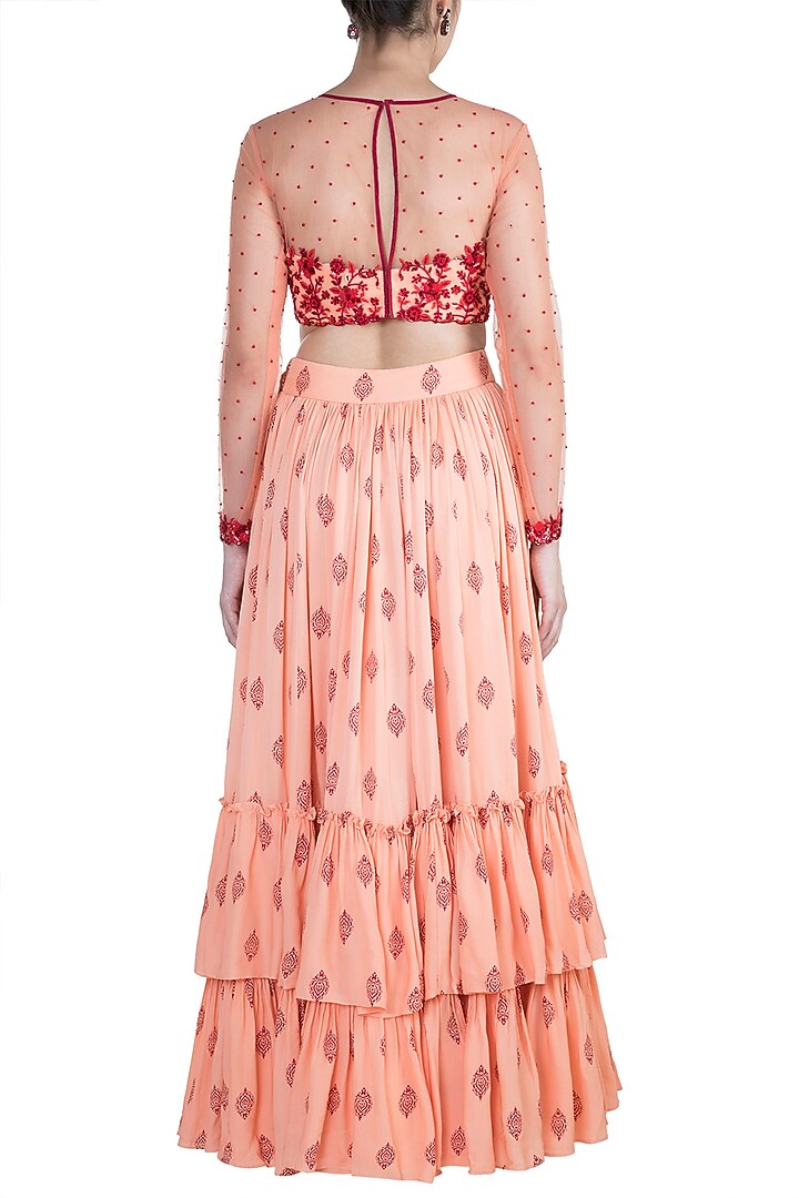 Peach Embroidered Wedding Lehenga Set by Salian by Anushree at Pernia's Pop Up Shop