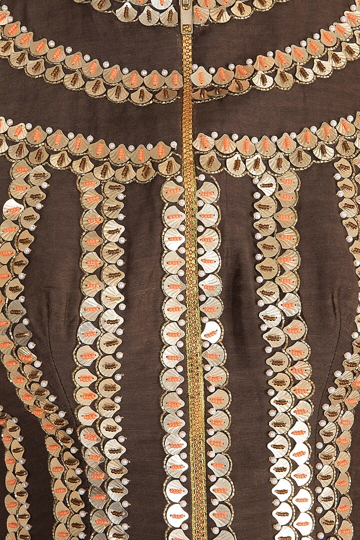 Orange Printed Wedding Lehenga With Brown Top by Salian by Anushree at Pernia's Pop Up Shop