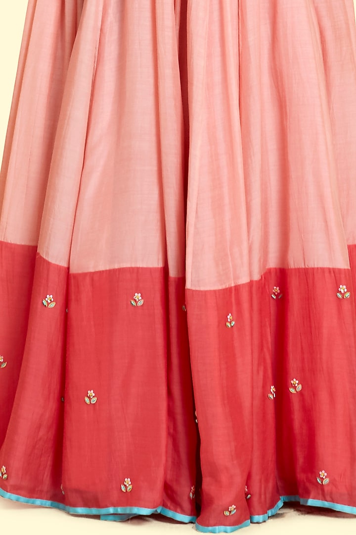 Peach & Coral Silk Voile Lehenga Set by Salian By Anushree at Pernia's Pop Up Shop