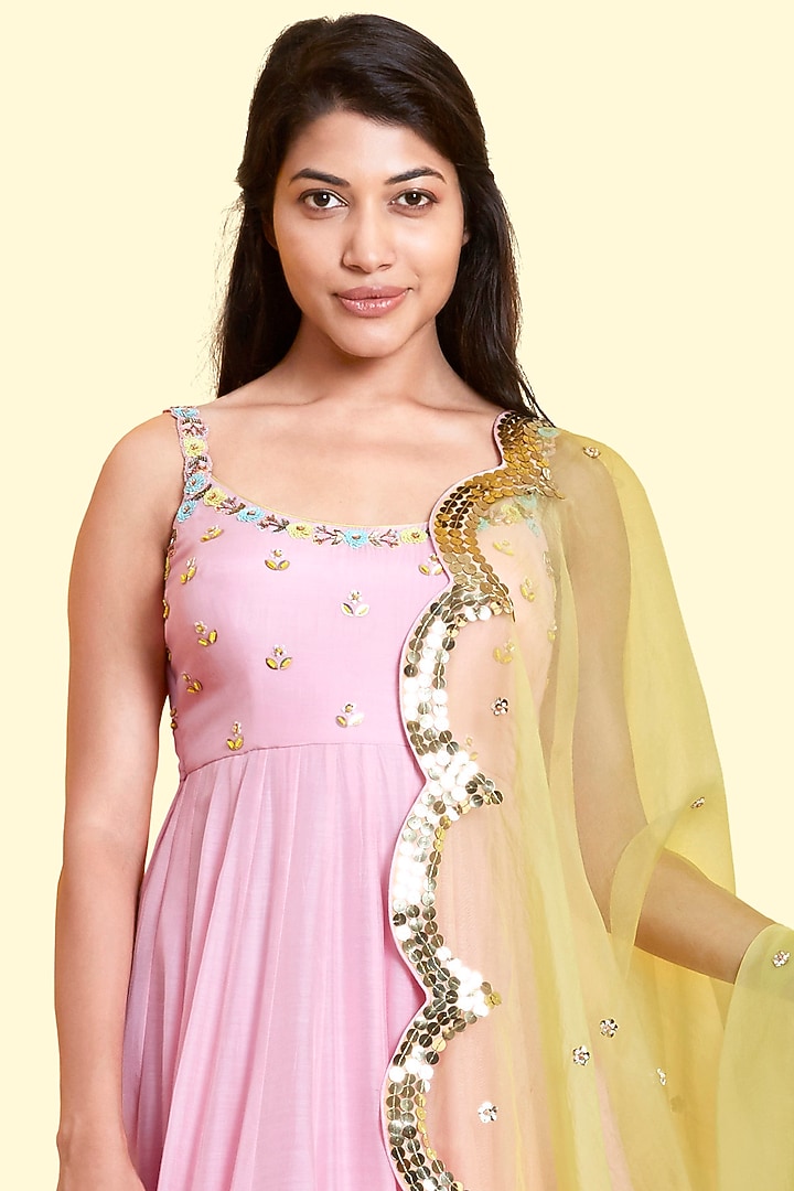 Pink Silk Voile Anarkali Engagement Gown by Salian By Anushree at Pernia's Pop Up Shop
