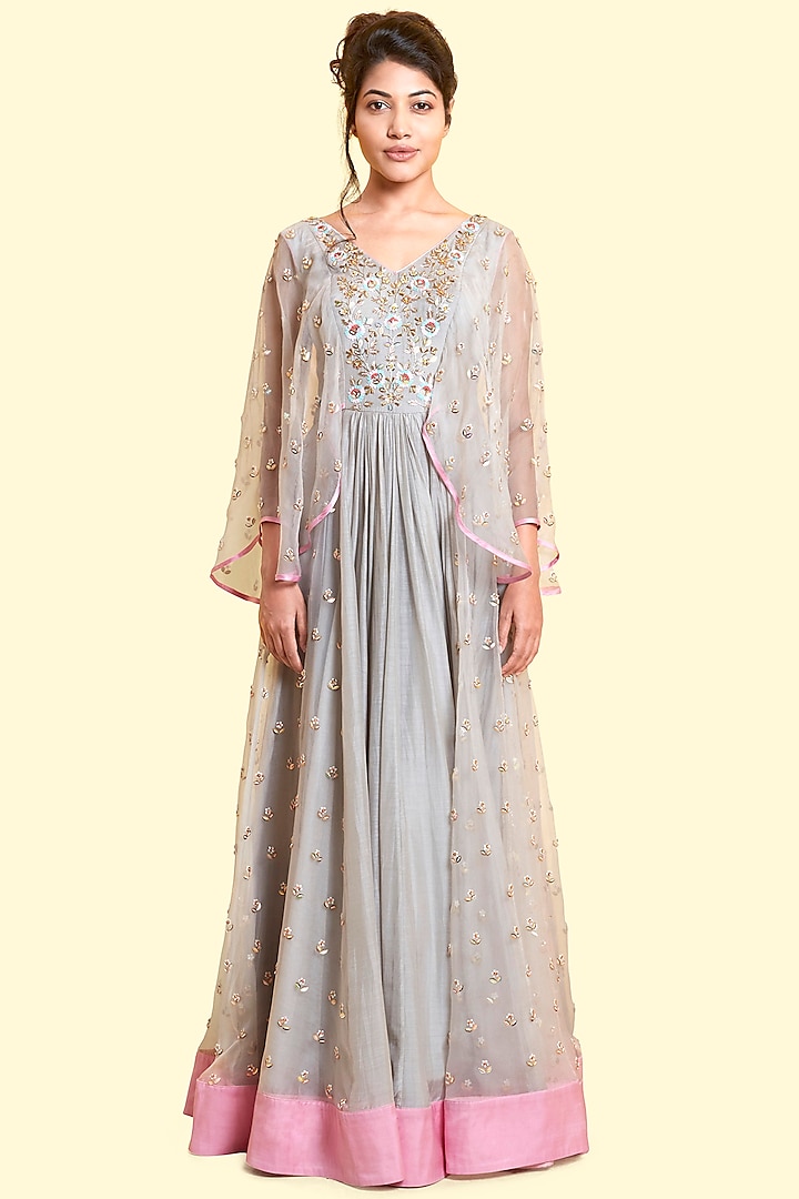 Grey Anarkali Gown by Salian By Anushree