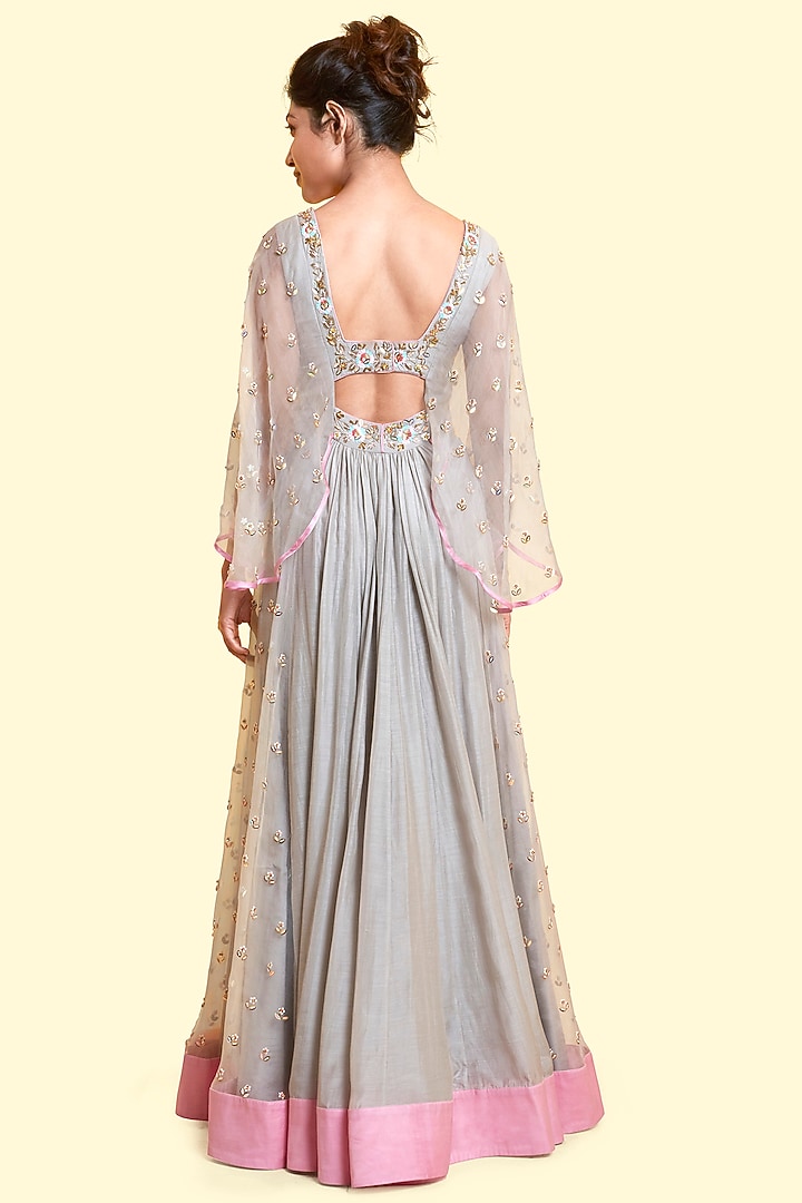 Grey Anarkali Engagement Gown by Salian By Anushree at Pernia's Pop Up Shop