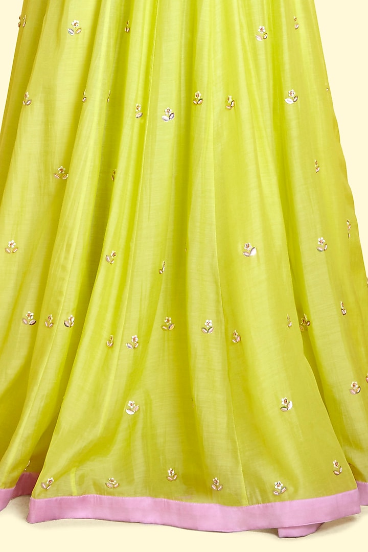 Lime Silk Voile Anarkali Engagement Gown by Salian By Anushree at Pernia's Pop Up Shop