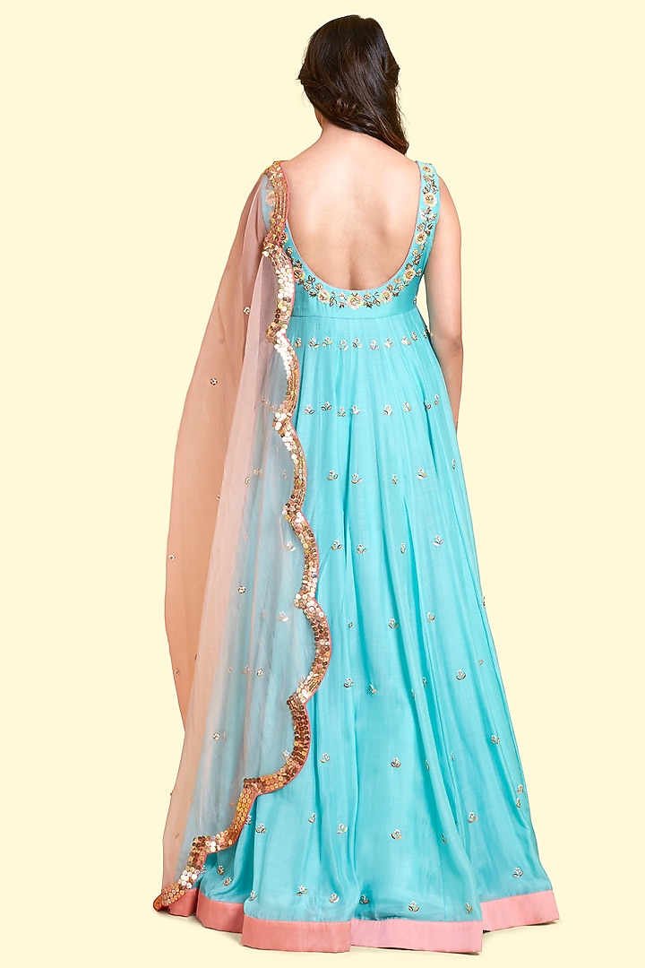 Aqua Silk Voile Anarkali Engagement Gown by Salian By Anushree at Pernia's Pop Up Shop
