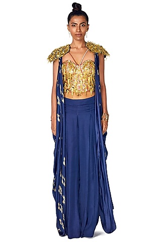 Salian By Anushree - Blue Cotton Voile Silk Embroidery Stand Peplum Top And  Lehenga Set For Women