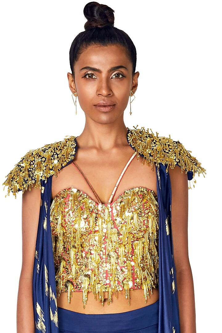 Dark Blue Hand Embroidered Jacket Set by Salian by Anushree at Pernia's Pop Up Shop