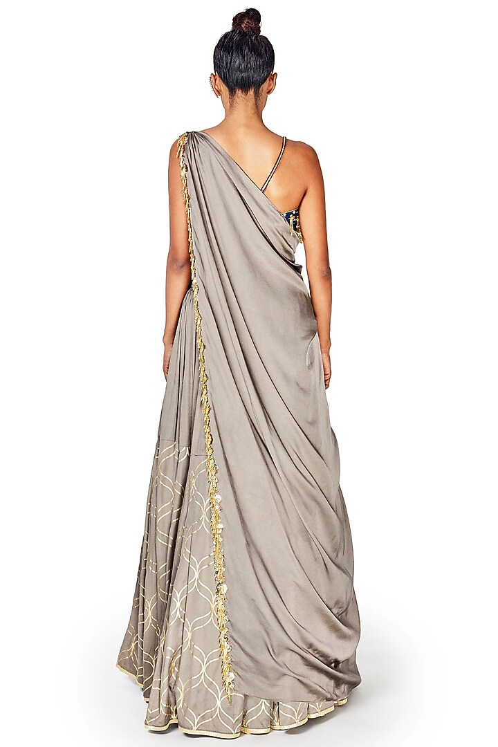Silver Hand Embroidered Gathered Wedding Lehenga Set by Salian by Anushree at Pernia's Pop Up Shop