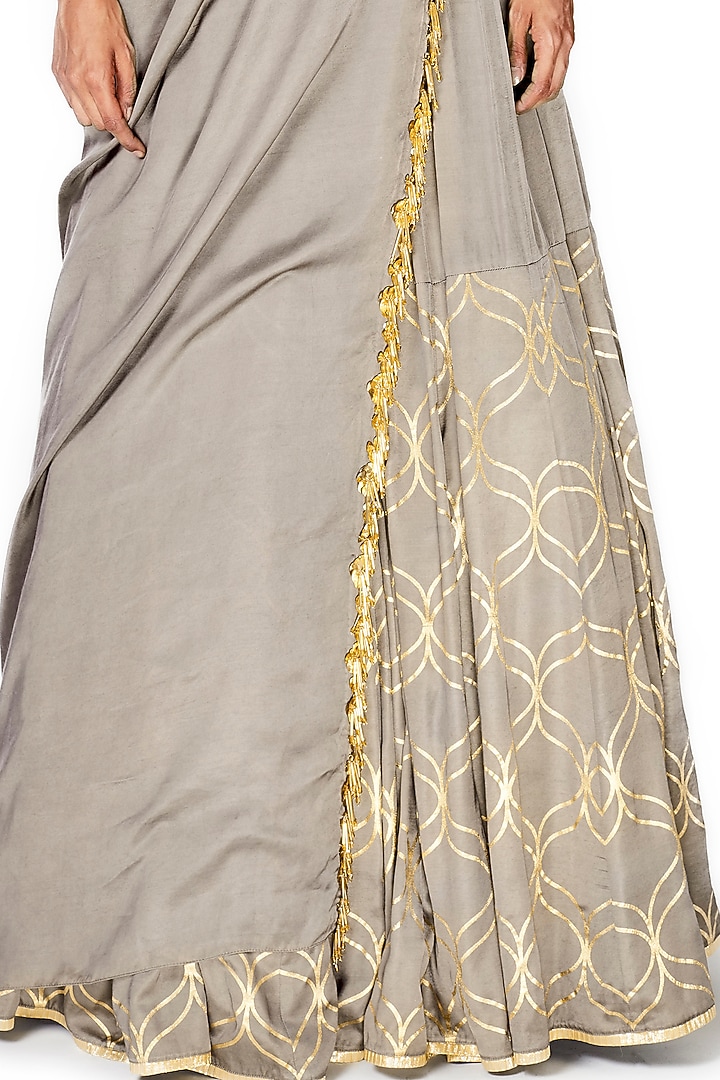 Silver Hand Embroidered Gathered Wedding Lehenga Set by Salian by Anushree at Pernia's Pop Up Shop