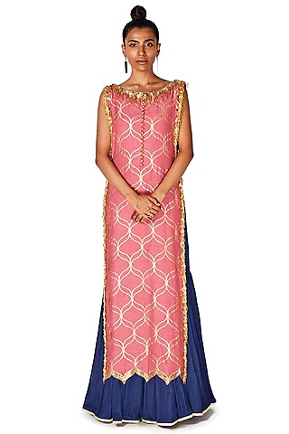 Salian By Anushree - Blue Cotton Voile Silk Embroidery Stand Peplum Top And  Lehenga Set For Women