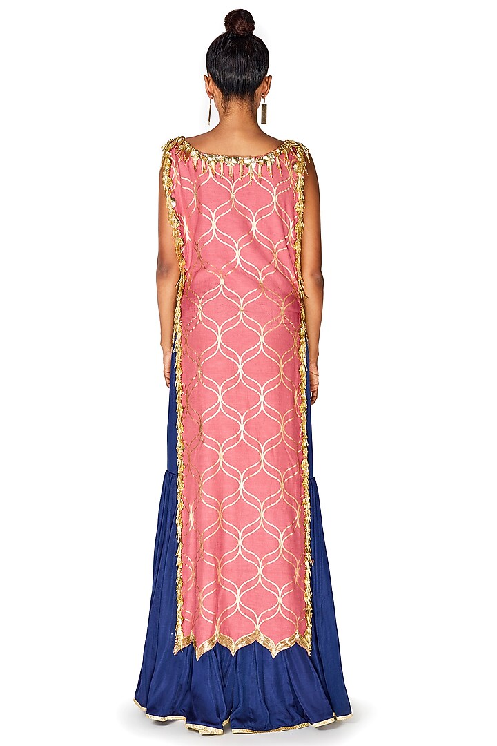 Dark Blue Modal Satin Wedding Sharara Set by Salian by Anushree at Pernia's Pop Up Shop