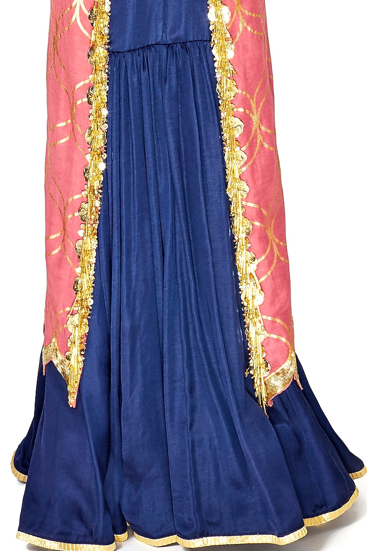 Dark Blue Modal Satin Wedding Sharara Set by Salian by Anushree at Pernia's Pop Up Shop
