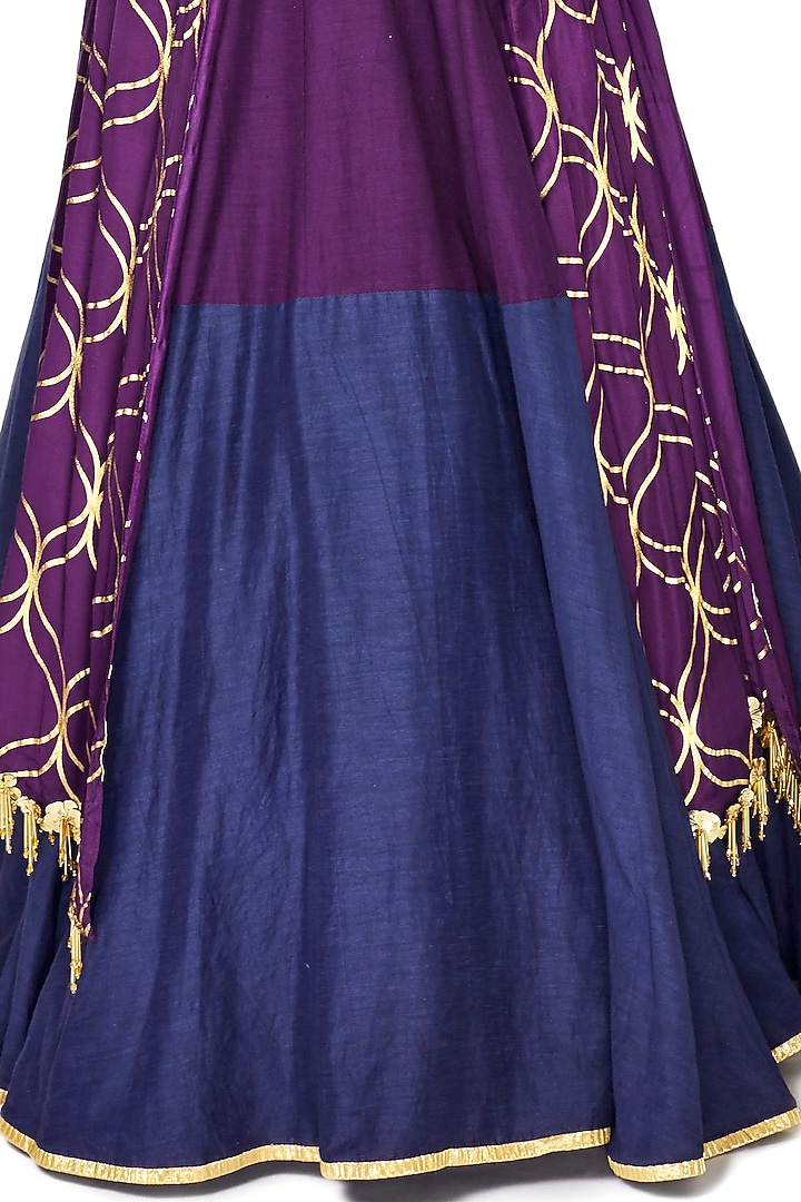 Purple & Dark Blue Hand Embroidered Engagement Gown With Dupatta by Salian by Anushree at Pernia's Pop Up Shop