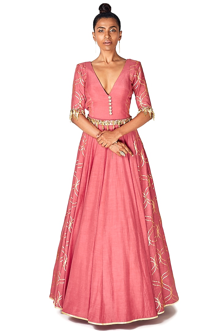 Shell Pink Hand Embroidered Gown by Salian by Anushree