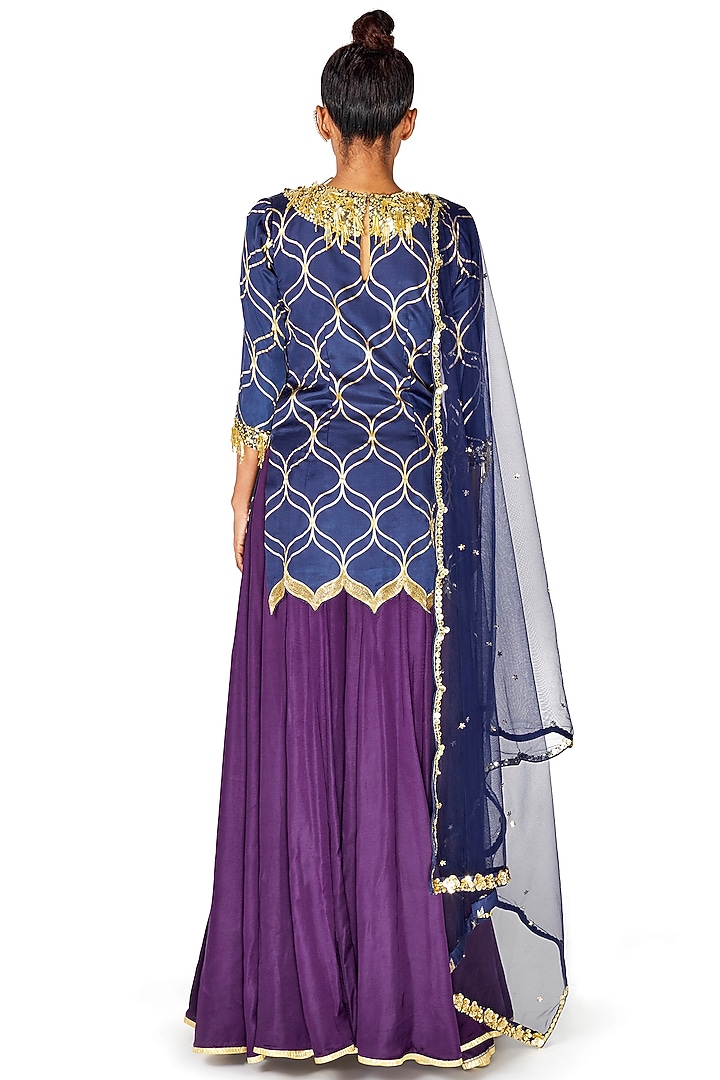 Dark Blue Hand Embroidered Short Kurta Set by Salian by Anushree at Pernia's Pop Up Shop