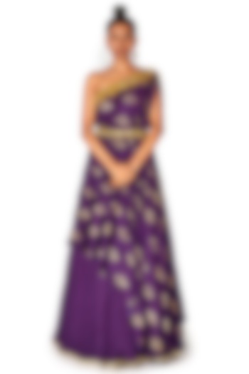 Purple Hand Embroidered Skirt Set by Salian by Anushree