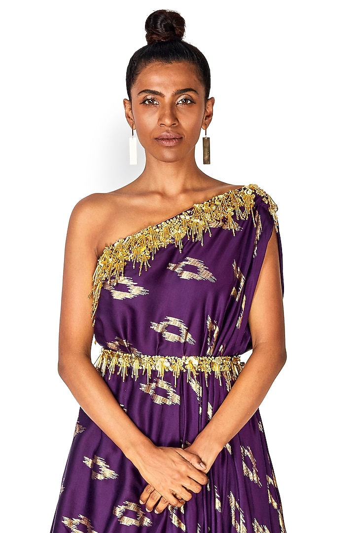 Purple Hand Embroidered Skirt Set by Salian by Anushree at Pernia's Pop Up Shop