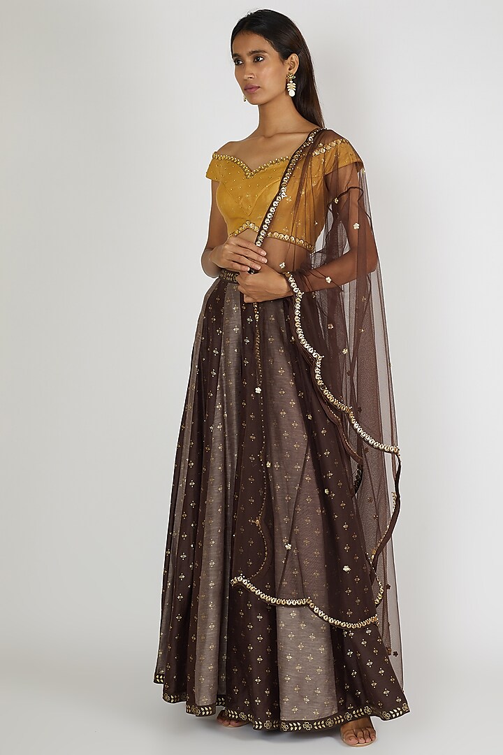 Brown Embroidered Palazzo Pant Set by Salian By Anushree