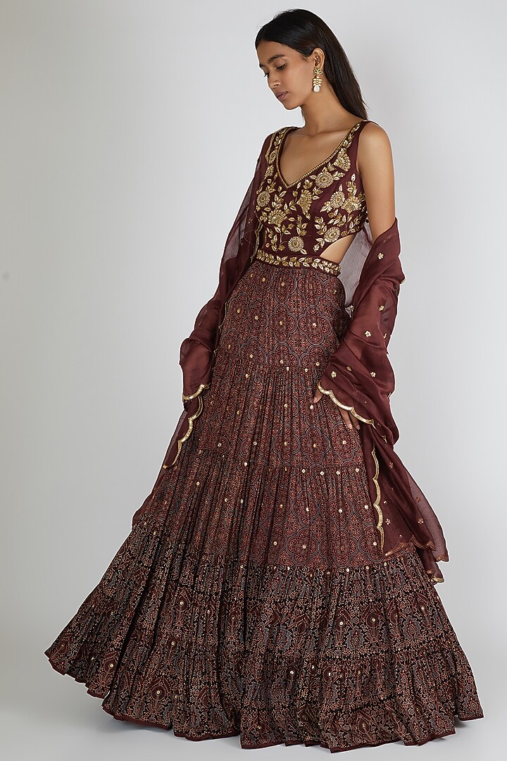 Maroon Embroidered Wedding Anarkali Set by Salian By Anushree at Pernia's Pop Up Shop