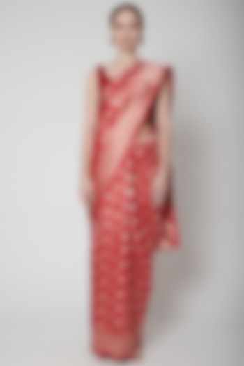 Red Handwoven Jaal Saree Set by Shanti Banaras at Pernia's Pop Up Shop