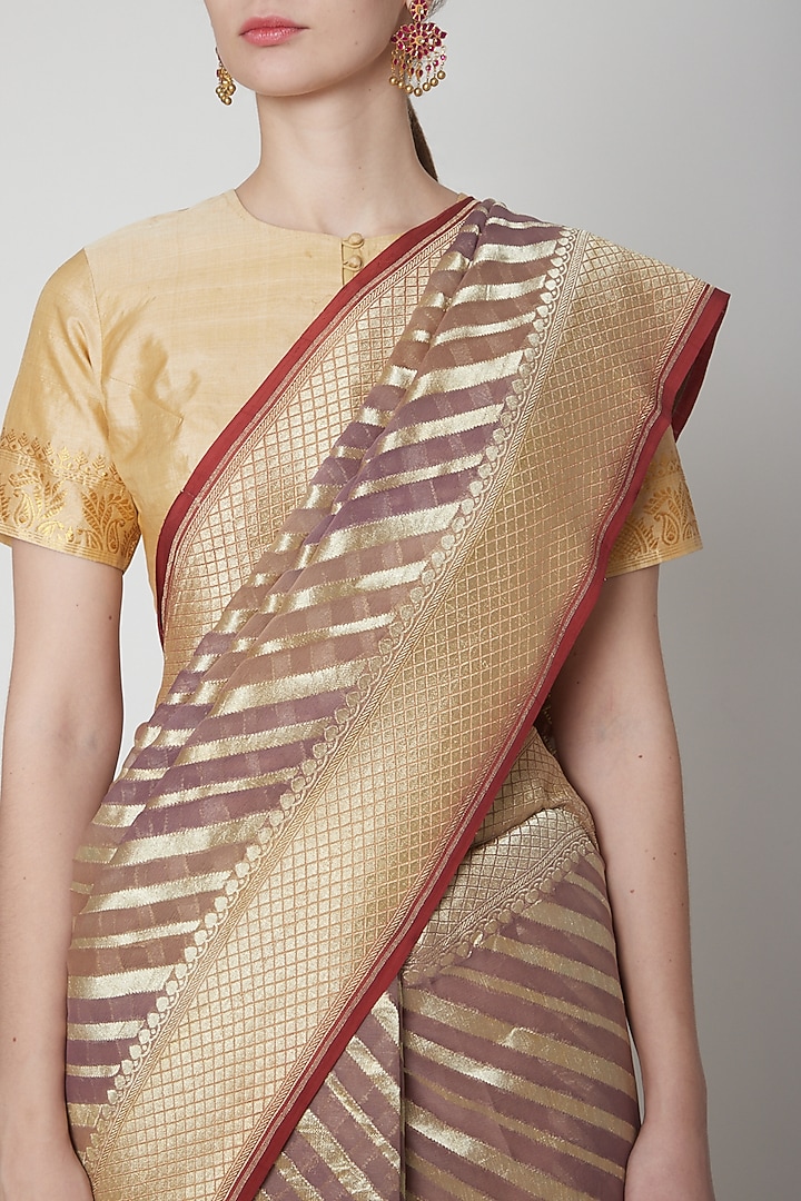 Beige Hand Dyed Party Wear Saree Set by Shanti Banaras at Pernia's Pop Up Shop