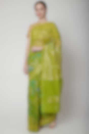 Mint Green Handwoven Kadwa Saree Set by Shanti Banaras